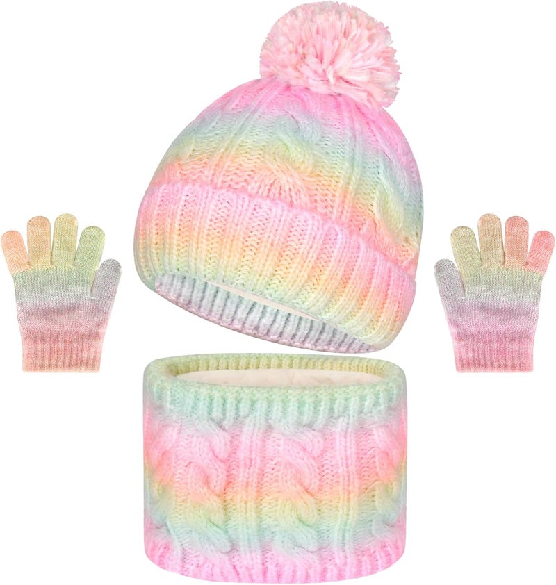 LeeLoon Kids Winter Hat Scarf Gloves Set, Kids Beanie Hat Long Scarf Mittens with Warm Fleece Lining for Boys Girls 3-10 Years Old - Image 1